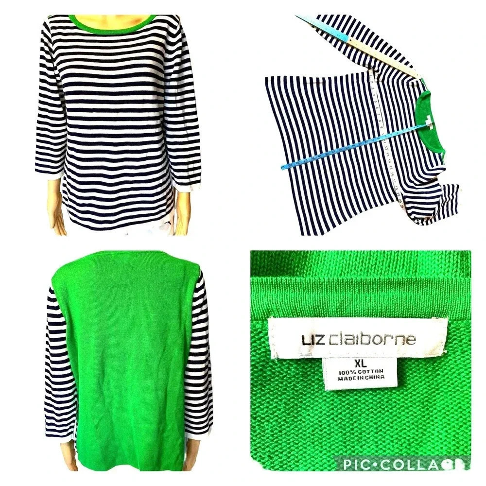 Liz Claiborne Cotton Knit Multi Color Stripped Sweater Women Size XL Stretch